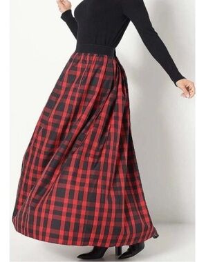 Joan Rivers festive buffalo check taffeta maxi skirt red/black X-Large petite